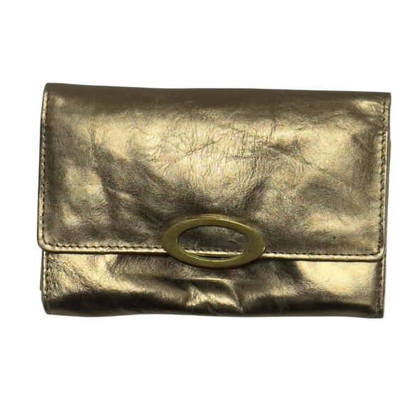Kate Landry Genuine Leather Metallic Gold Wallet Multiple Card Slots Zipper Pock - Picture 1 of 8